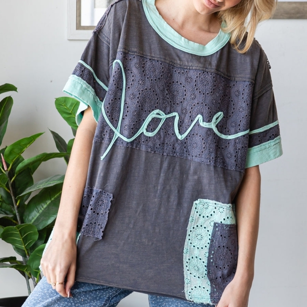 OHL Oli And Hali LOVE SHIRT Blue Gray with Pockets